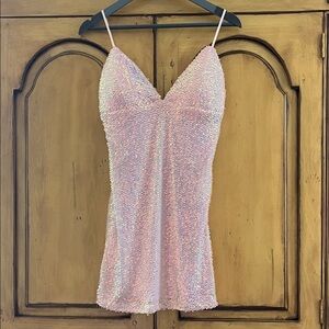 Fashion Nova Iridescent Sequin Pink Mini Dress